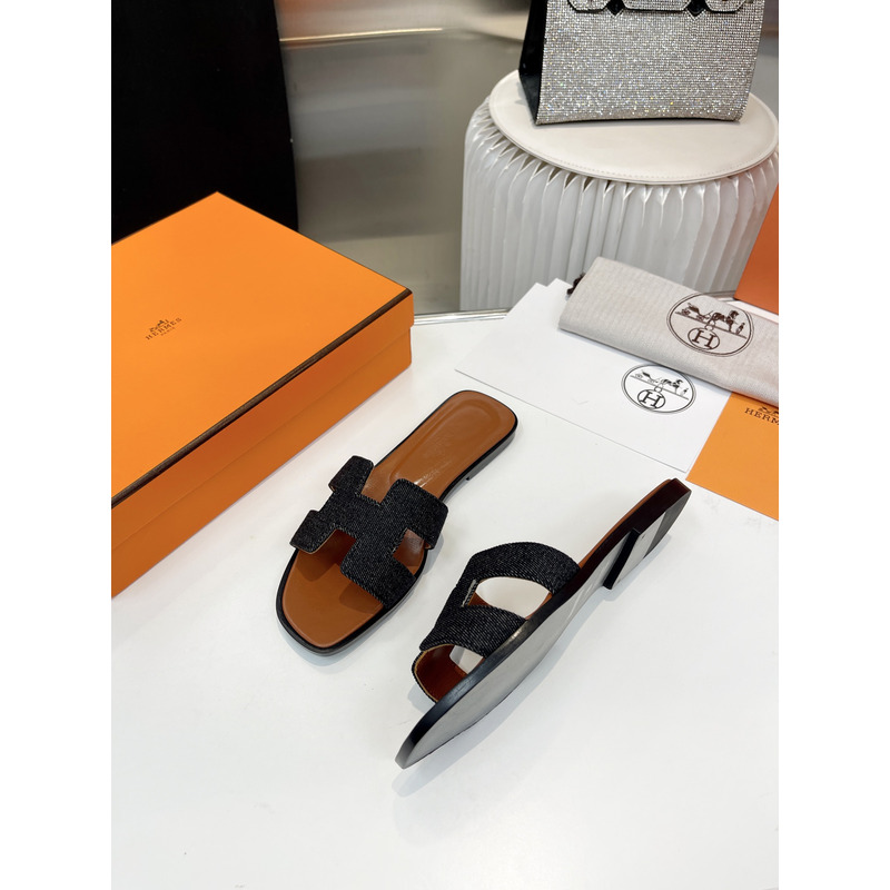 H**mes oran cloth sandal brown and black