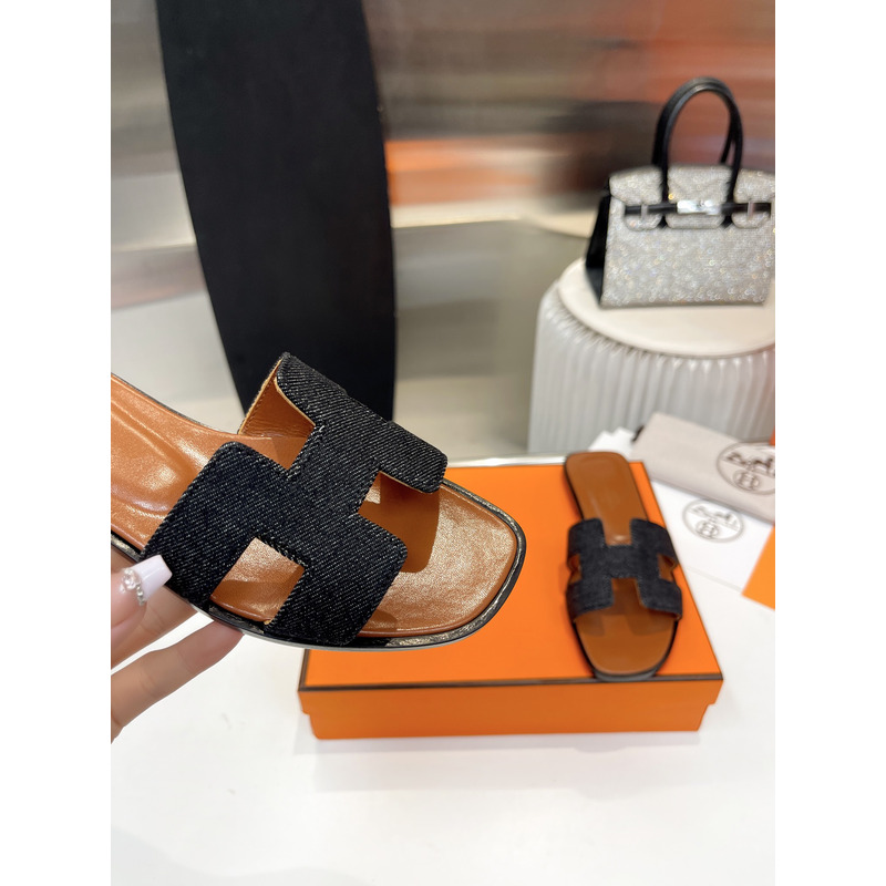 H**mes oran cloth sandal brown and black