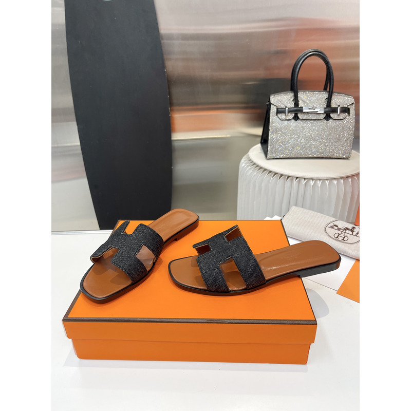 H**mes oran cloth sandal brown and black