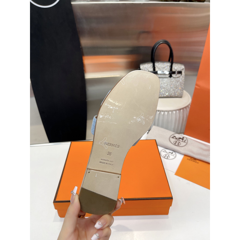 H**mes oran cloth sandal  green and light blue