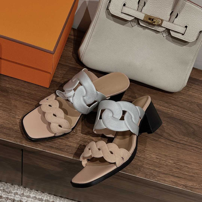 H**mes gaby 60 sandals beige and silver