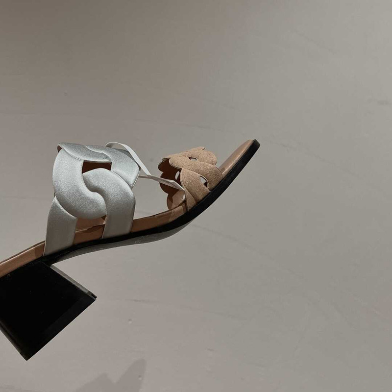 H**mes gaby 60 sandals beige and silver