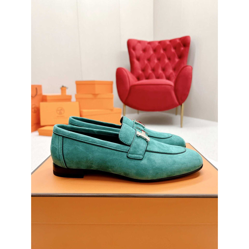 H**mes paris loafers in lake blue velvet