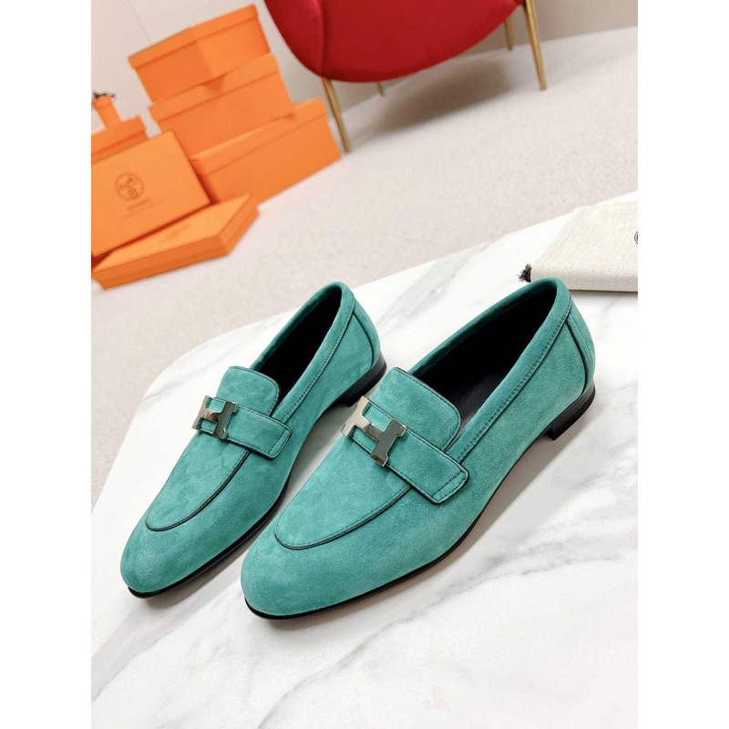 H**mes paris loafers in lake blue velvet