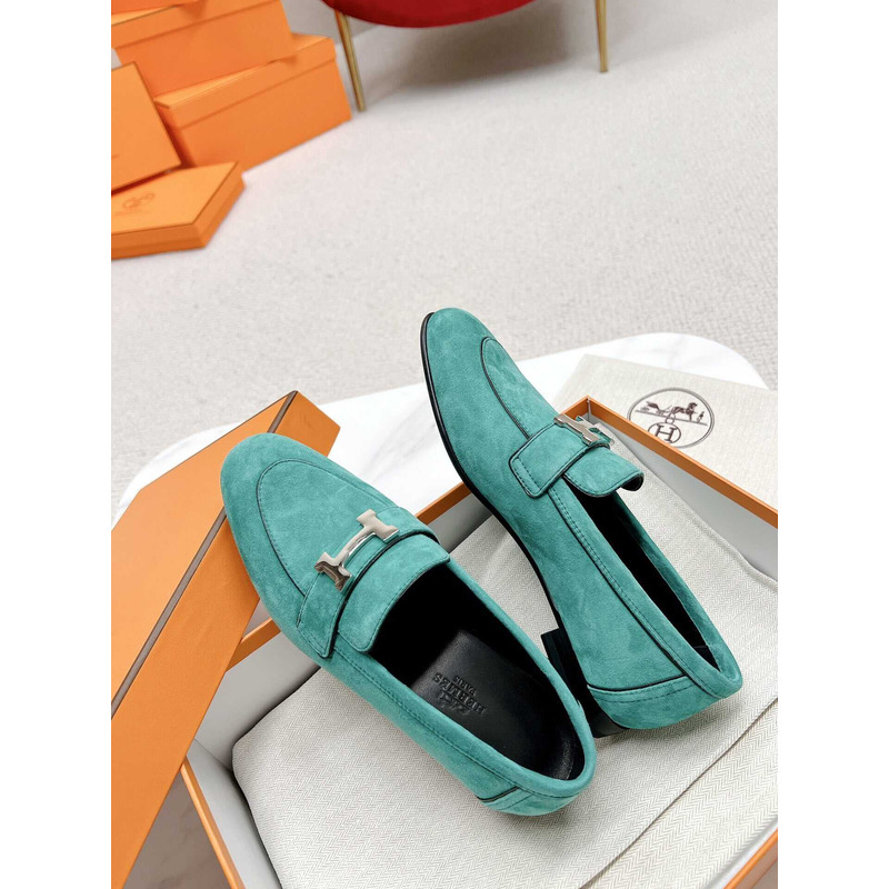 H**mes paris loafers in lake blue velvet