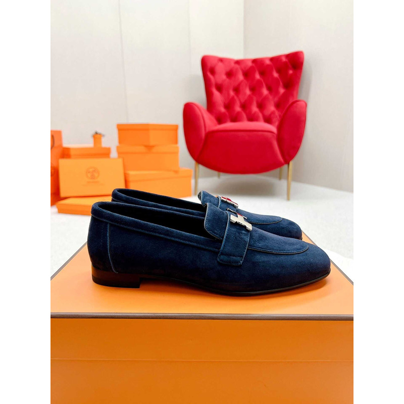 H**mes paris loafers in dark blue velvet