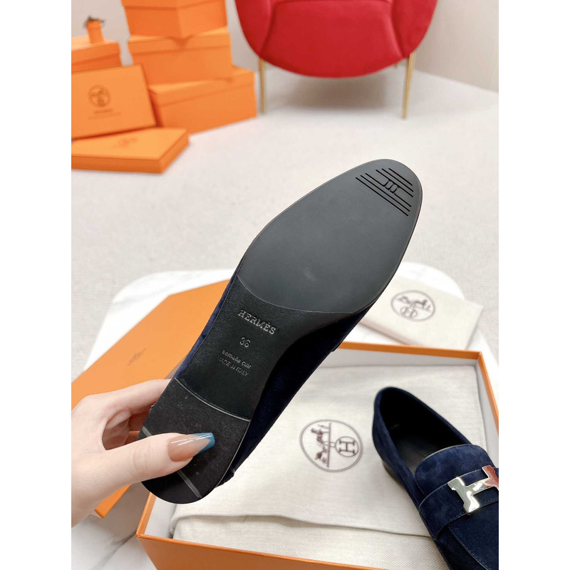 H**mes paris loafers in dark blue velvet