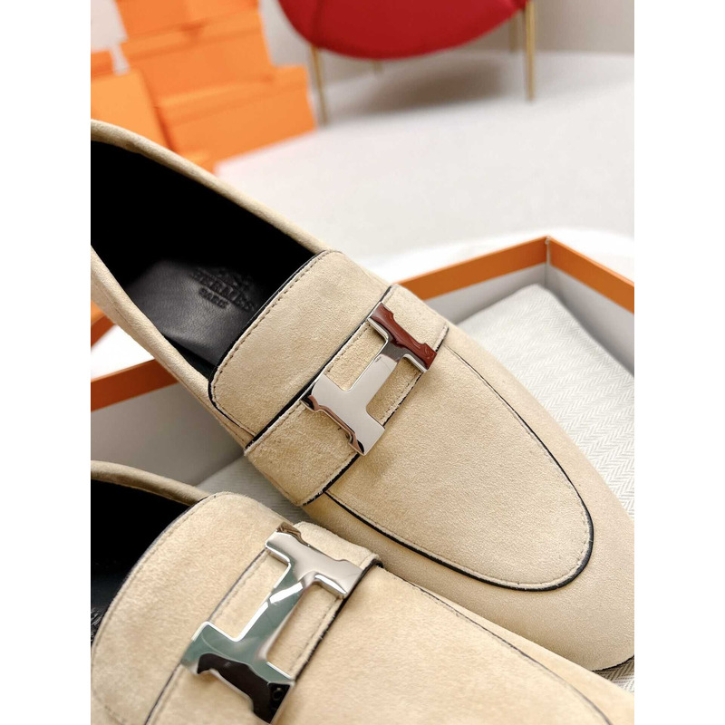 H**mes paris loafers in beige velvet