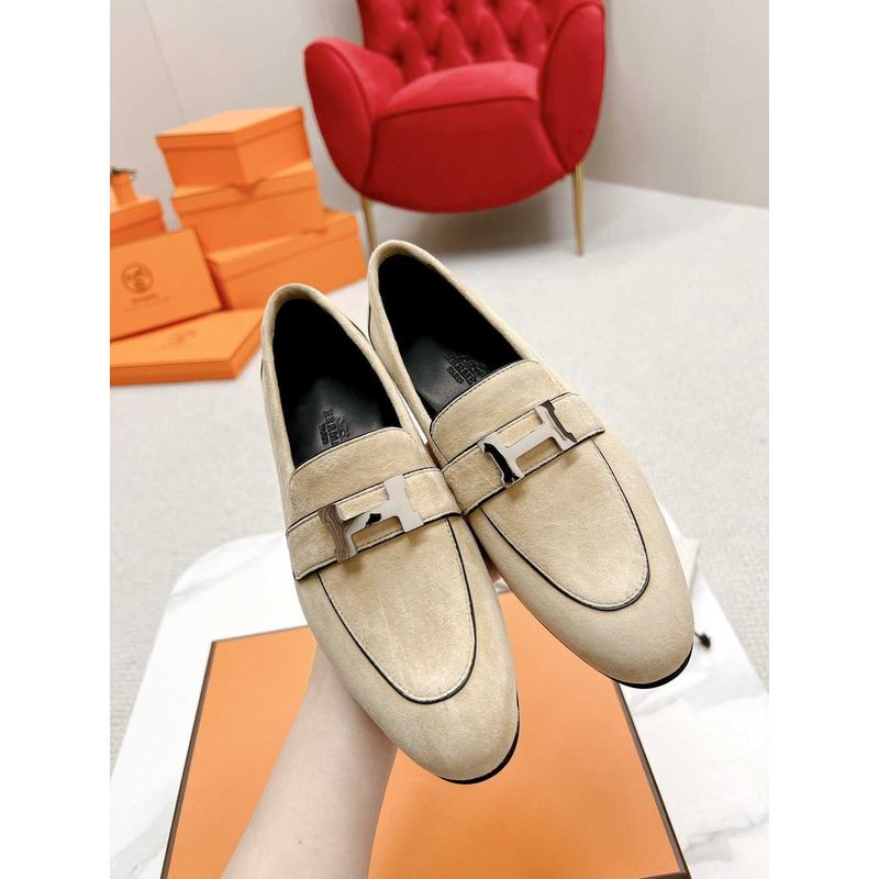 H**mes paris loafers in beige velvet