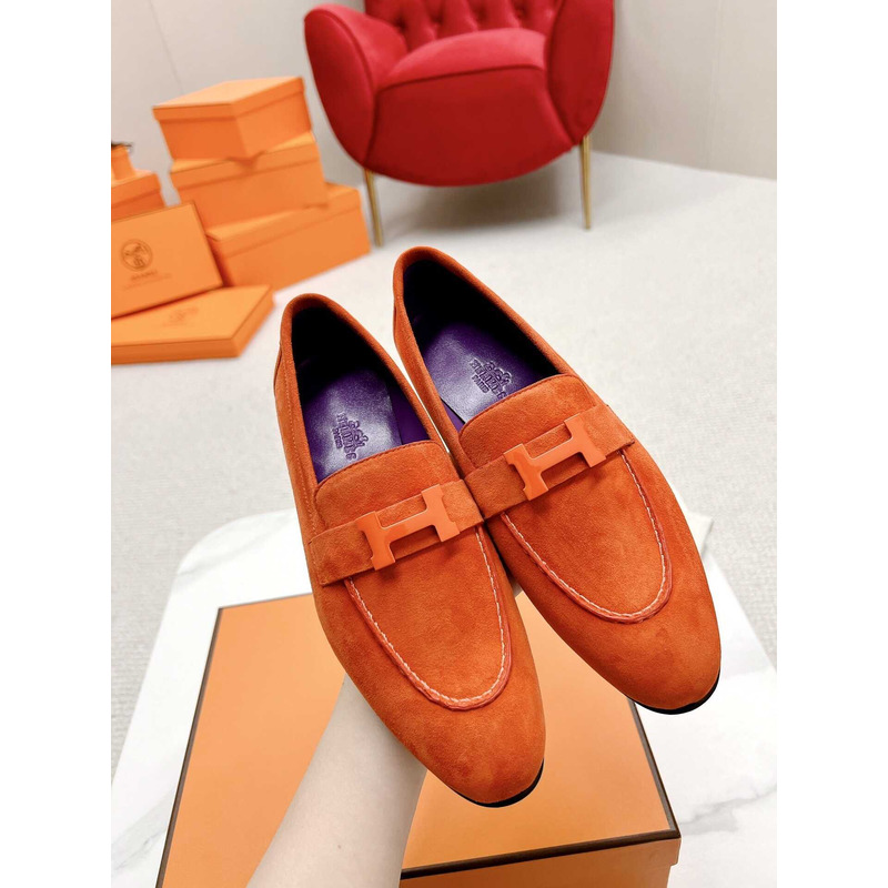 H**mes paris loafers in dark orange velvet