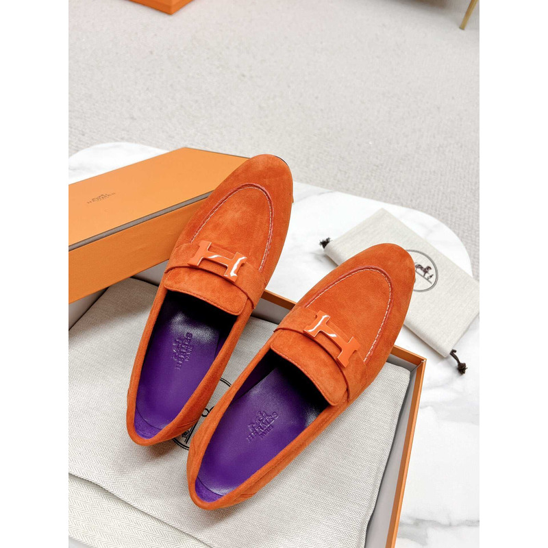 H**mes paris loafers in dark orange velvet