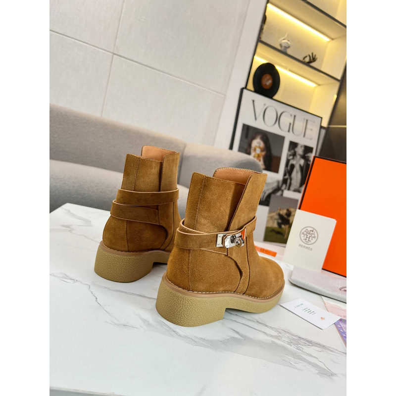 H**mes rubber sole casual style ankle & booties boots brown
