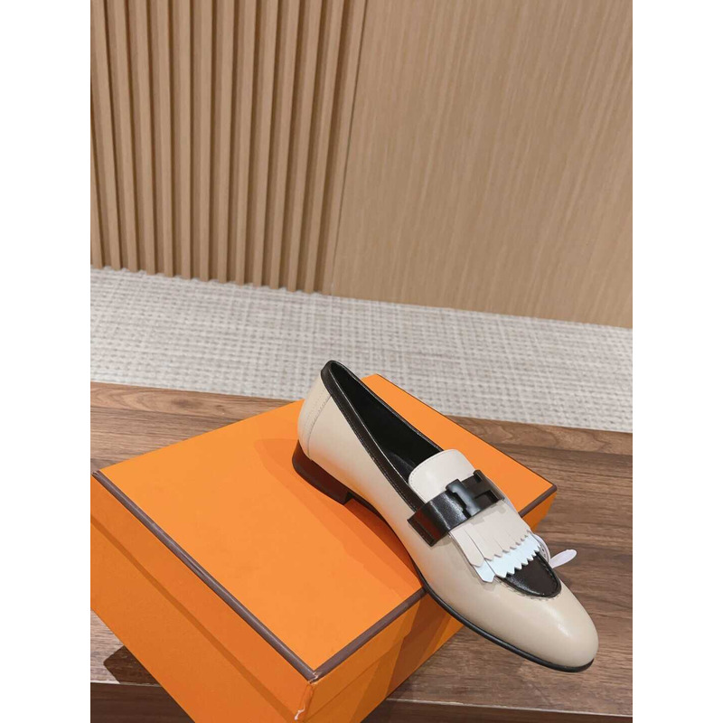 H**mes goatskin womens royal loafers black and beige