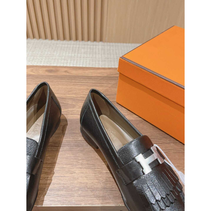 H**mes goatskin womens royal loafers black