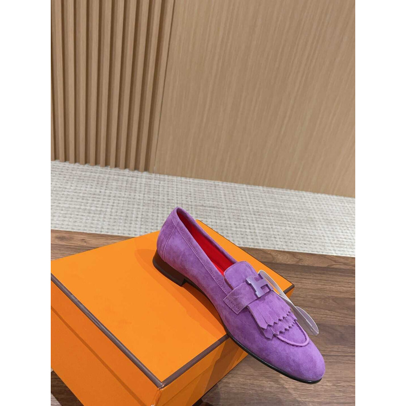 H**mes suede goatskin womens royal loafers purple