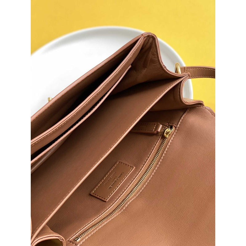 Saint Laurent Maillon Leather Wallet On Chain Brown