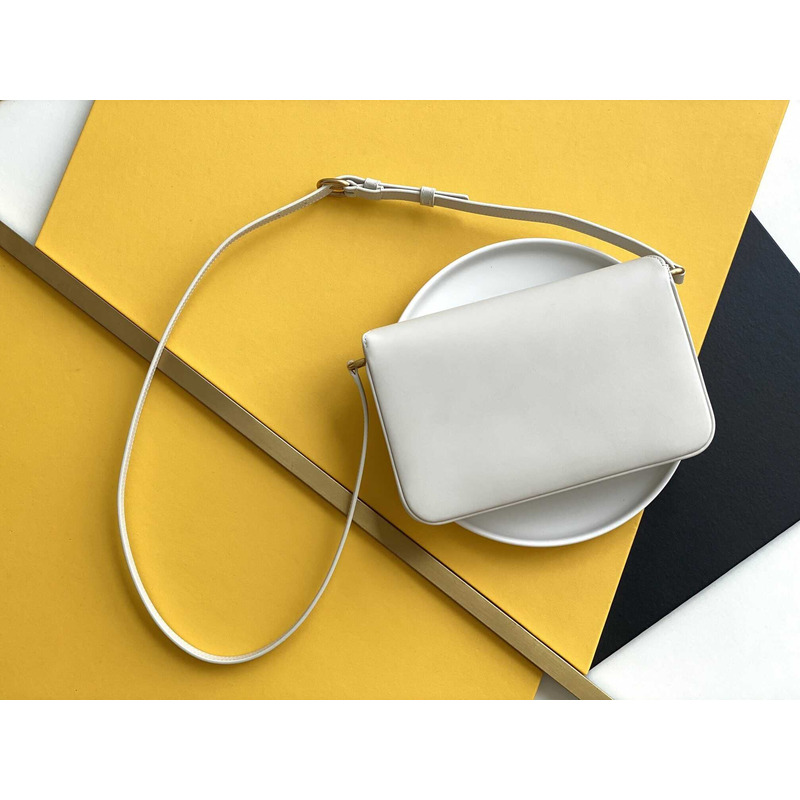 Saint Laurent Maillon Leather Wallet On Chain White