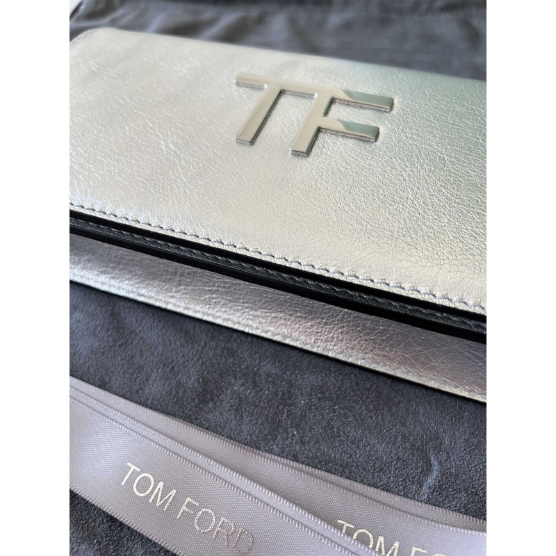 Tom Ford Mini Metallic Leather Shoulder Bag Silver
