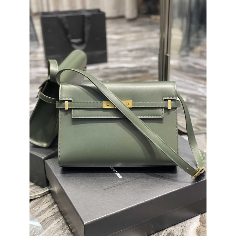 Saint Laurent Manhattan Leather Shoulder Bag Green