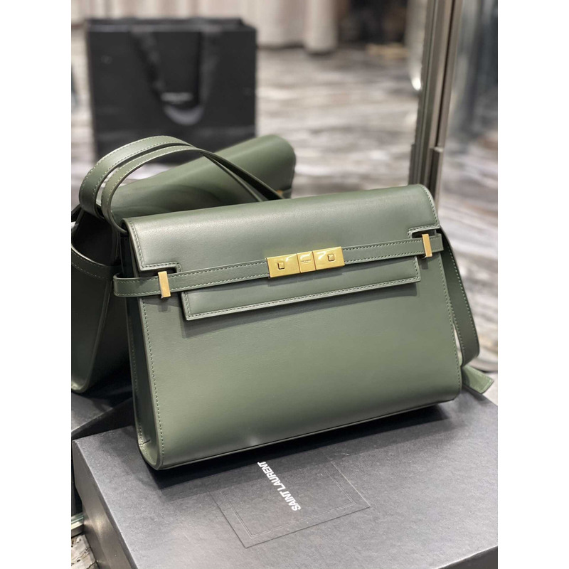 Saint Laurent Manhattan Leather Shoulder Bag Green