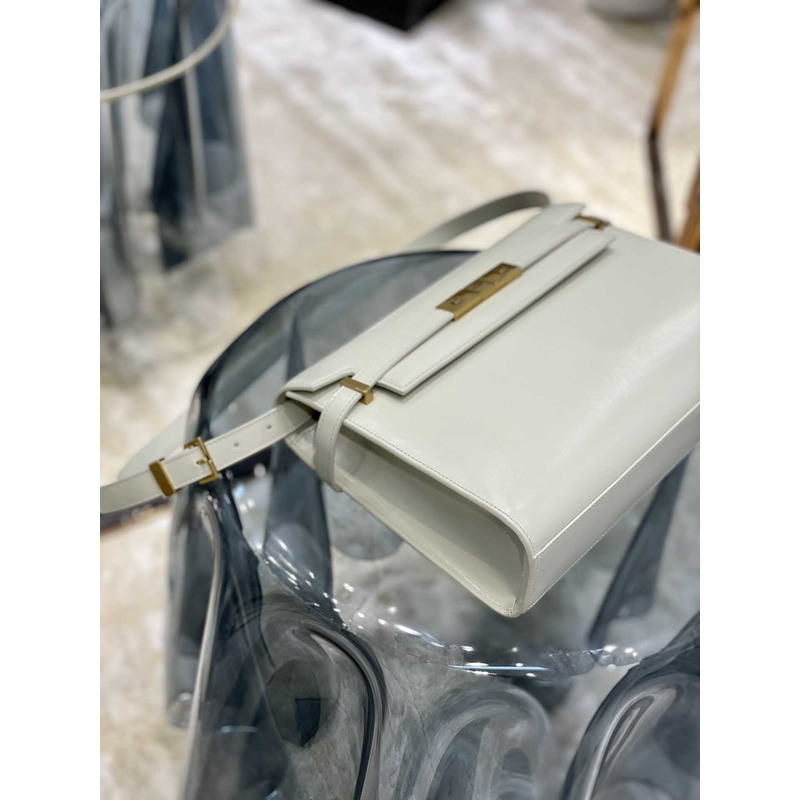 Saint Laurent  Manhattan Leather Shoulder Bag White