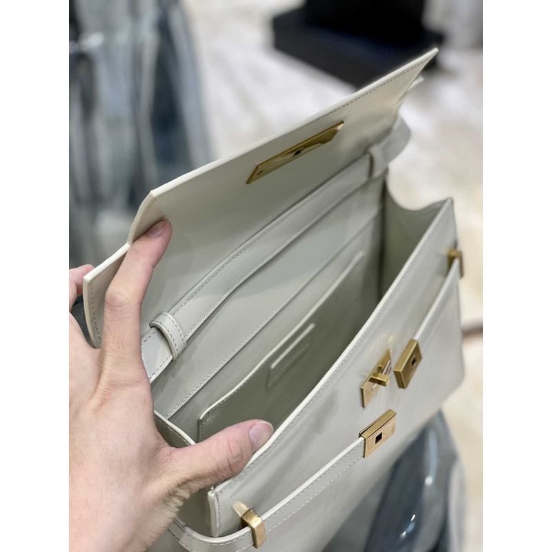 Saint Laurent  Manhattan Leather Shoulder Bag White