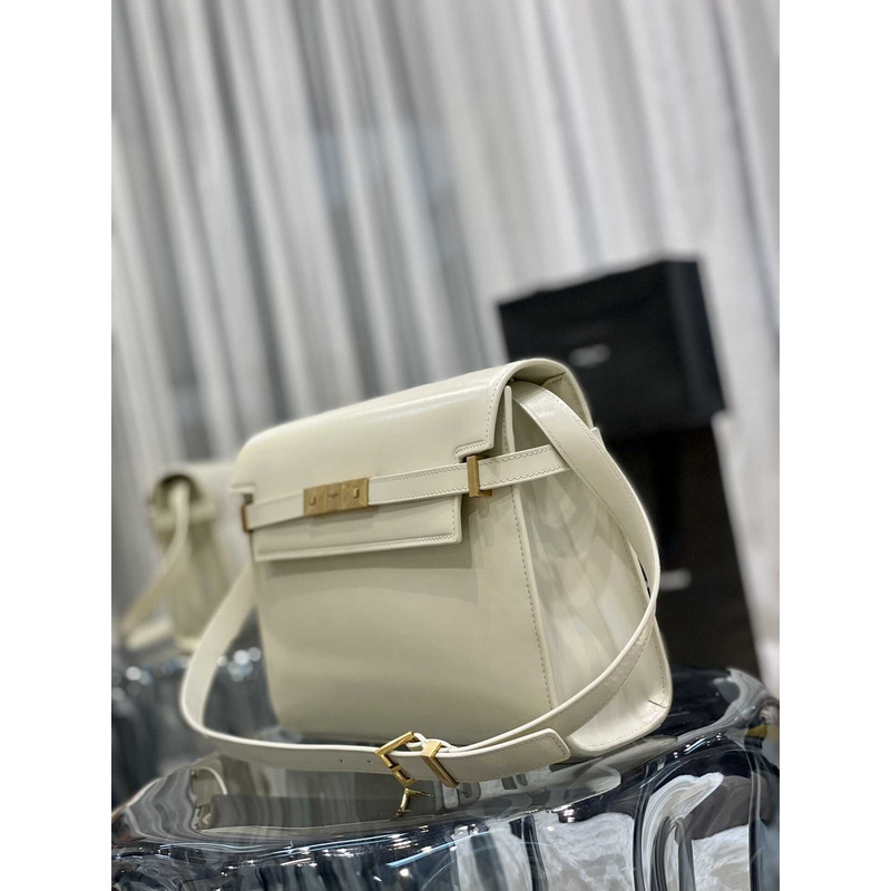 Saint Laurent  Manhattan Leather Shoulder Bag White