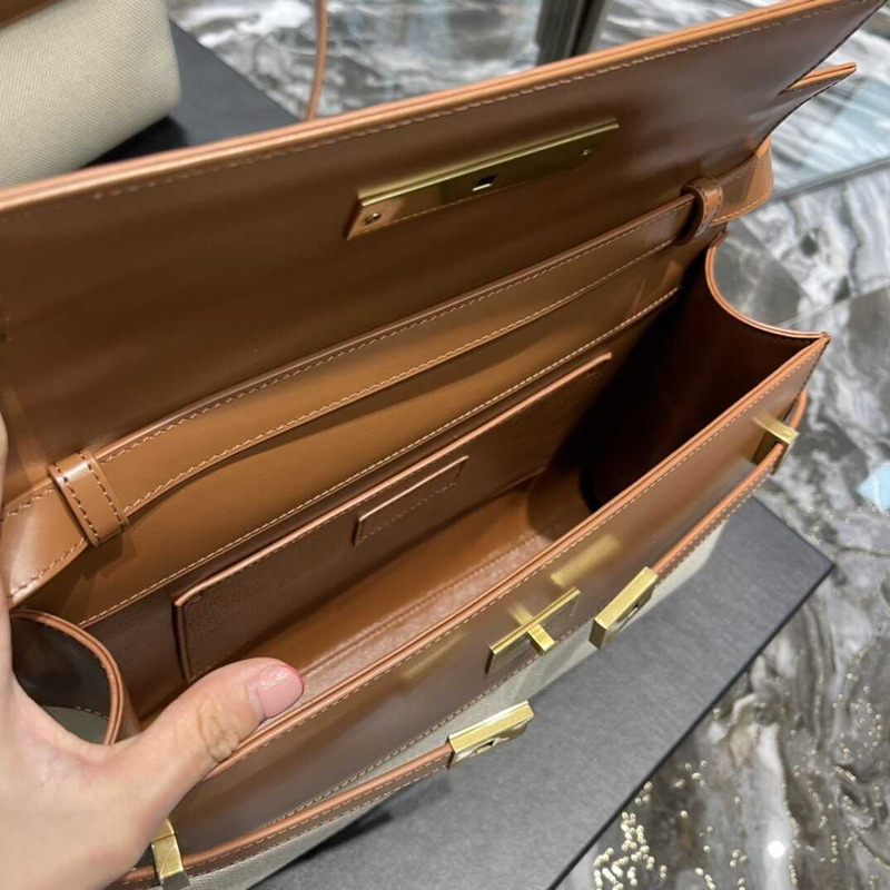 Saint Laurent Manhattan Leather Shoulder Bag Brown And White