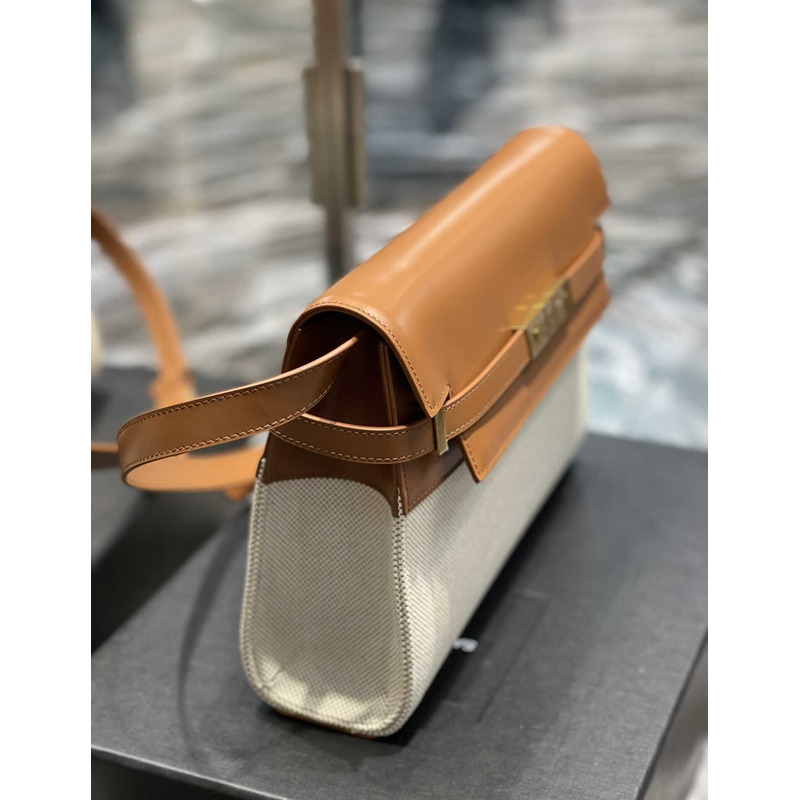 Saint Laurent Manhattan Leather Shoulder Bag Brown And White