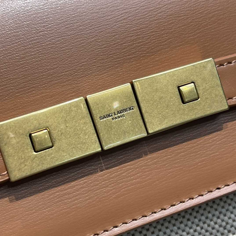 Saint Laurent Manhattan Leather Shoulder Bag Brown And White