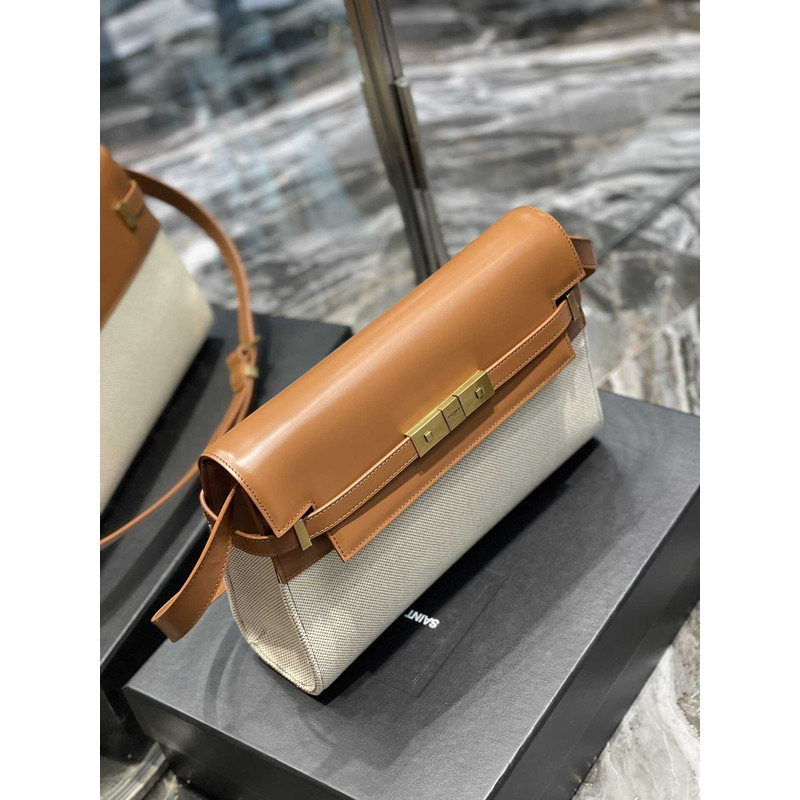 Saint Laurent Manhattan Leather Shoulder Bag Brown And White