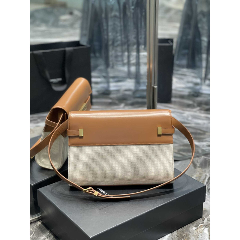 Saint Laurent Manhattan Leather Shoulder Bag Brown And White