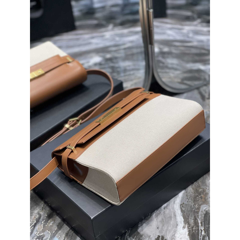 Saint Laurent Manhattan Leather Shoulder Bag Brown And White