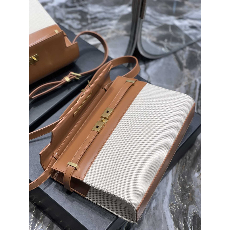 Saint Laurent Manhattan Leather Shoulder Bag Brown And White