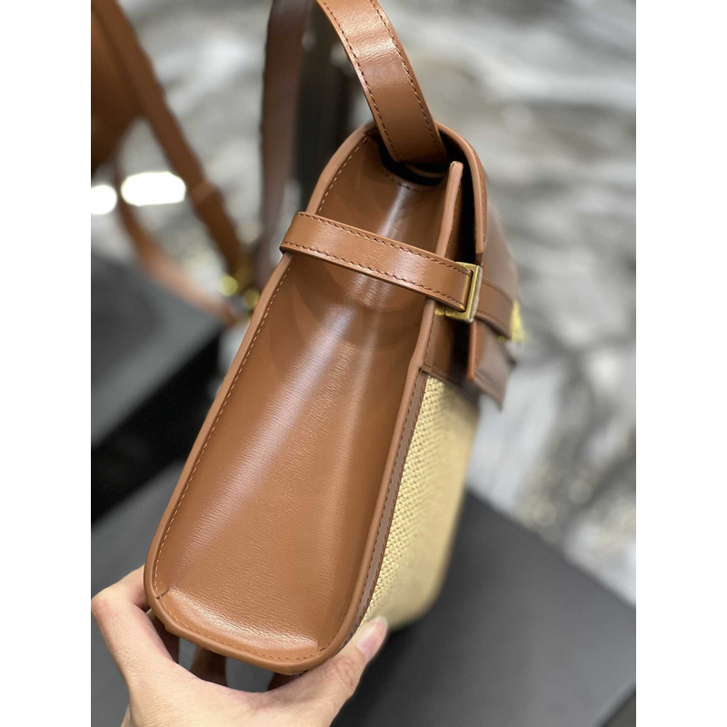 Saint Laurent Manhattan Leather Shoulder Bag Brown And Beige