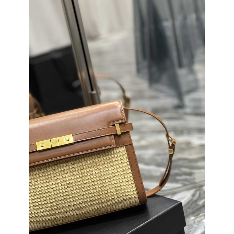 Saint Laurent Manhattan Leather Shoulder Bag Brown And Beige