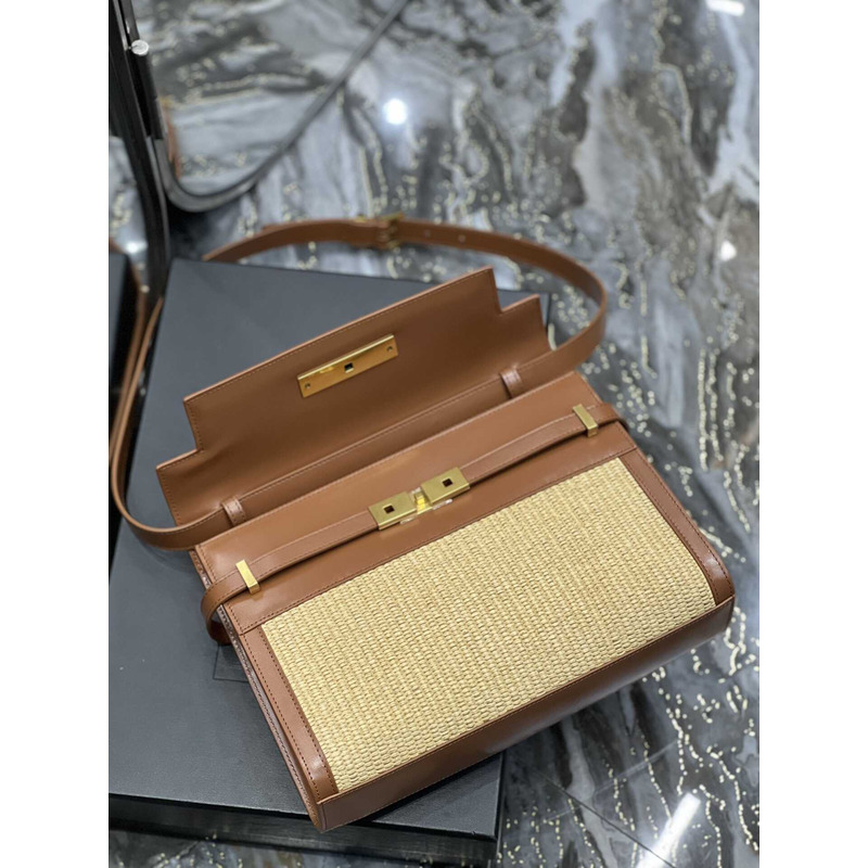 Saint Laurent Manhattan Leather Shoulder Bag Brown And Beige