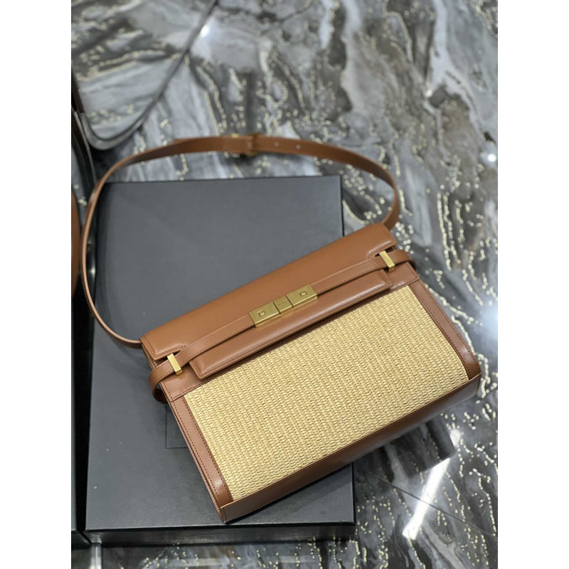 Saint Laurent Manhattan Leather Shoulder Bag Brown And Beige