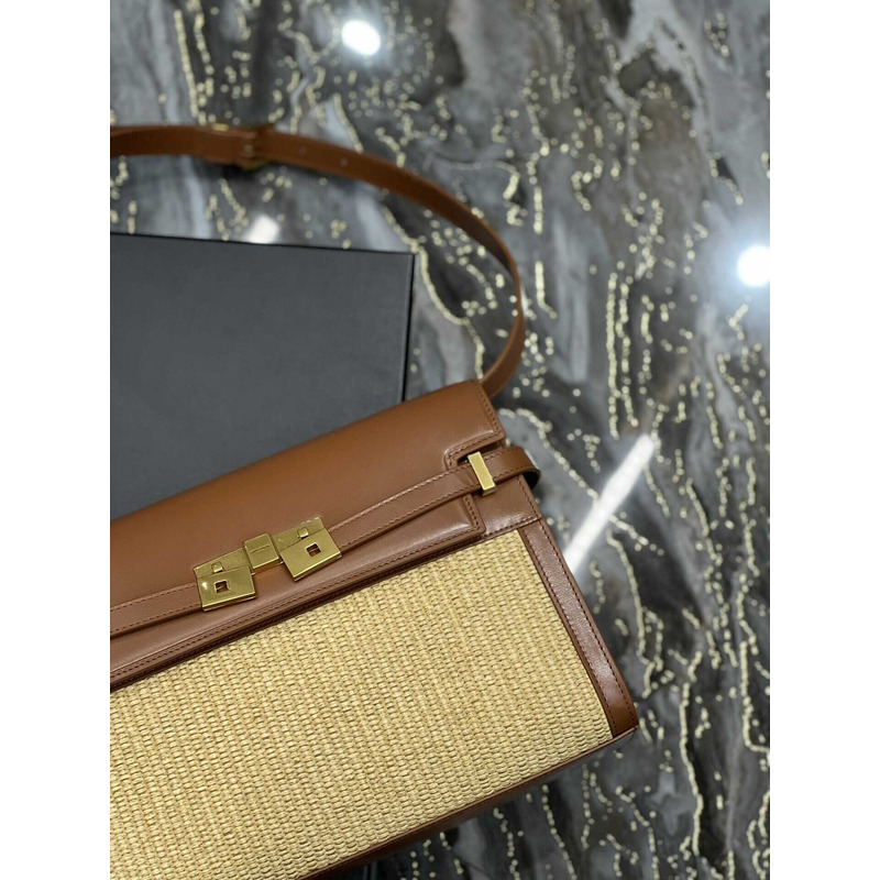 Saint Laurent Manhattan Leather Shoulder Bag Brown And Beige