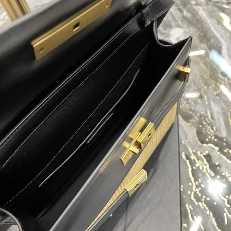 Saint Laurent Manhattan Leather Shoulder Bag Black And Beige