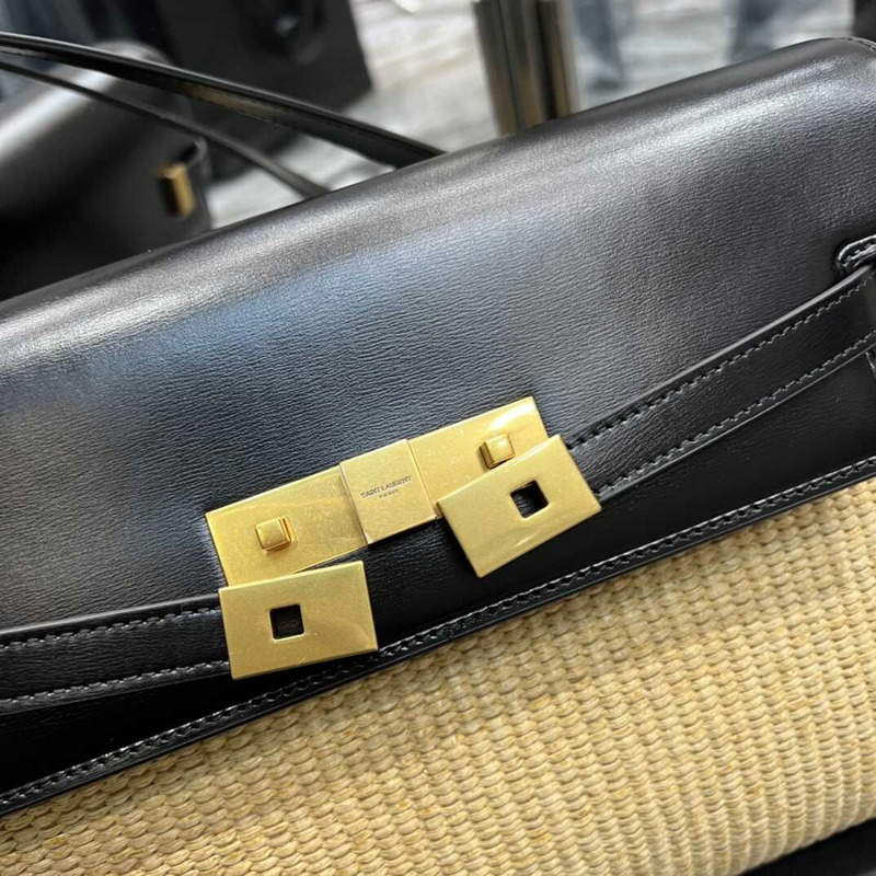 Saint Laurent Manhattan Leather Shoulder Bag Black And Beige