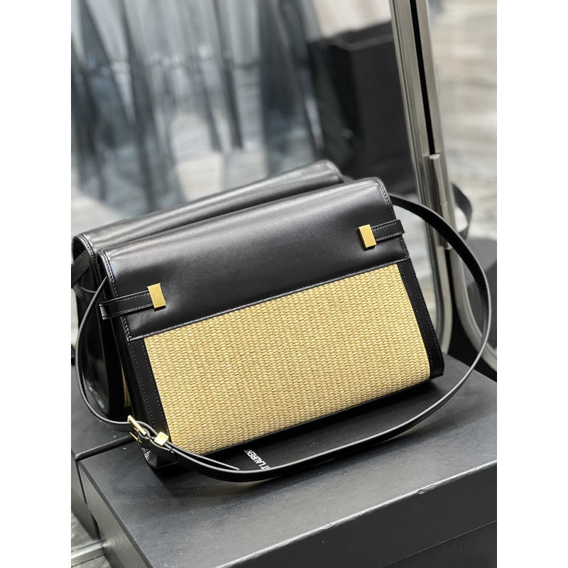 Saint Laurent Manhattan Leather Shoulder Bag Black And Beige