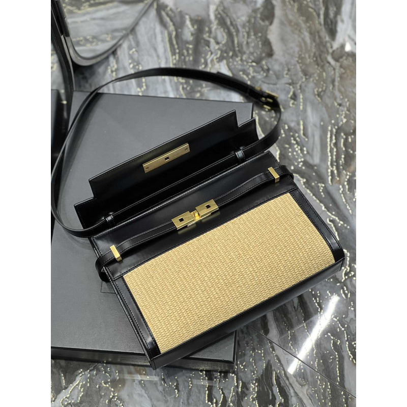 Saint Laurent Manhattan Leather Shoulder Bag Black And Beige