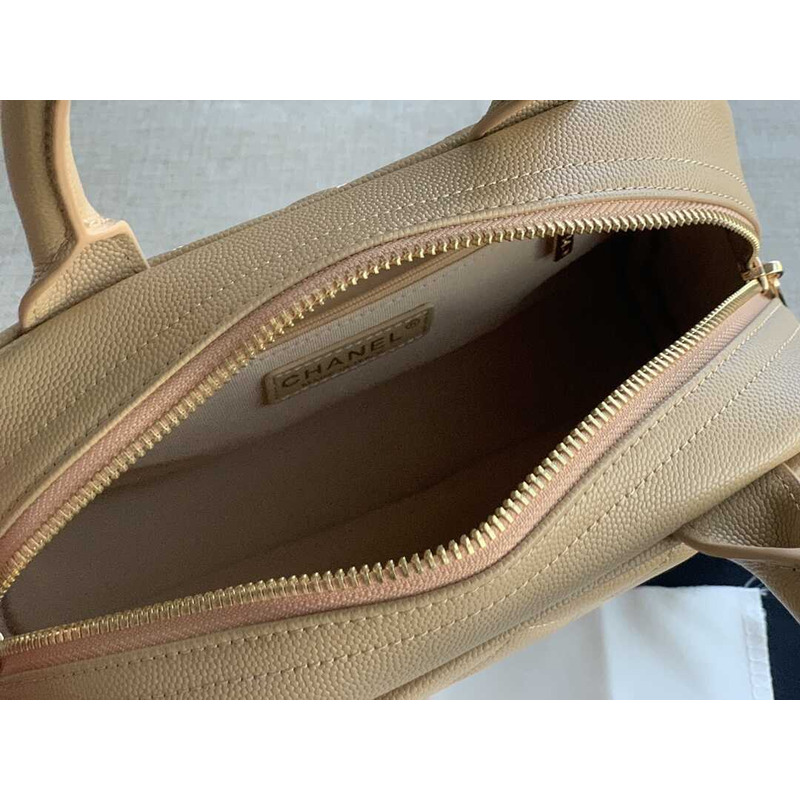 Ch*el bowling bag leather beige
