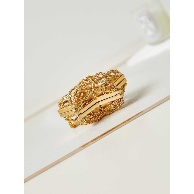 Ch*el star minaudiere gold-tone metal & metallic lambskin gold