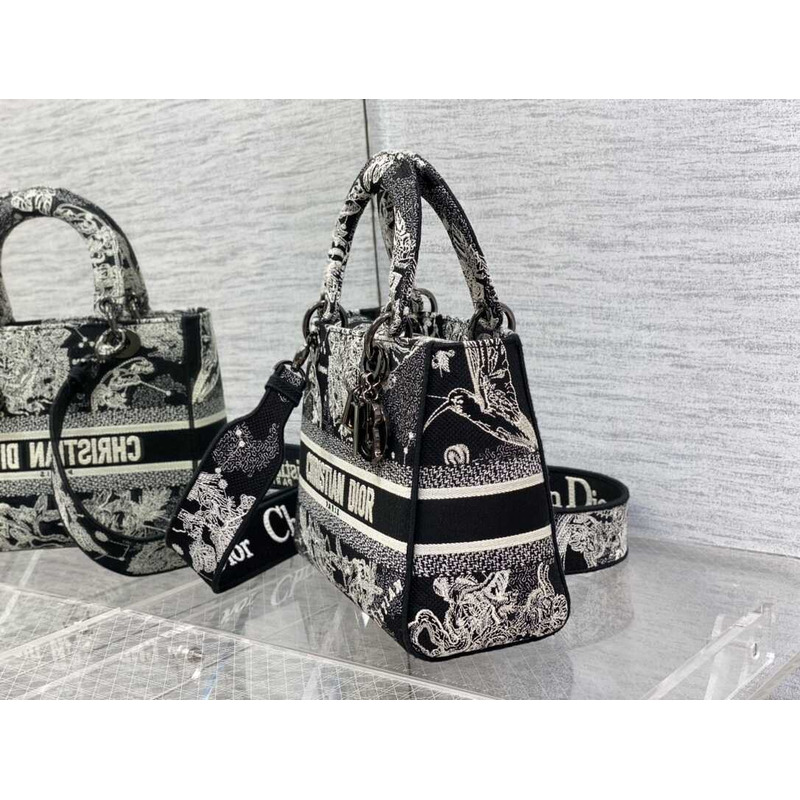 D*or medium lady d-lite bag embroidery black&beige