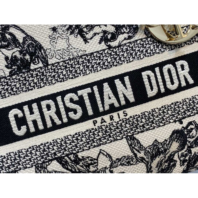 D*or medium lady d-lite bag embroidery black&beige