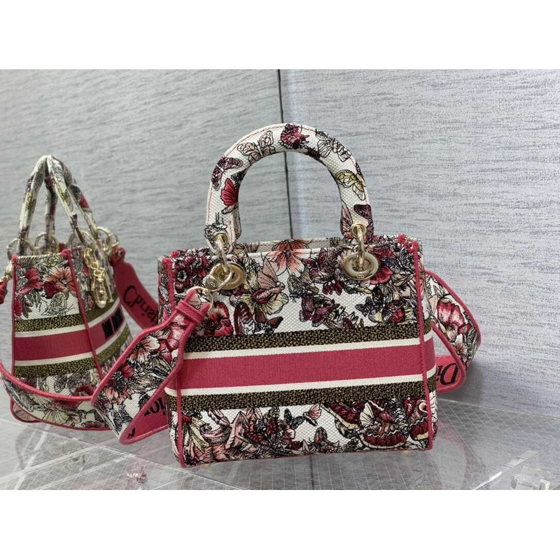 D*or medium lady d-lite bag embroidery pink multicolor