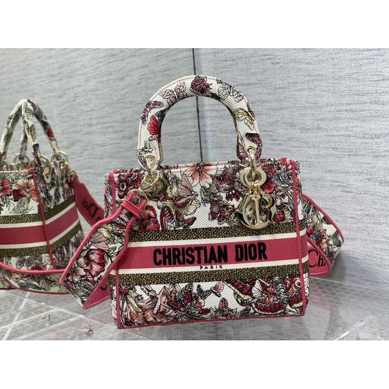 D*or medium lady d-lite bag embroidery pink multicolor