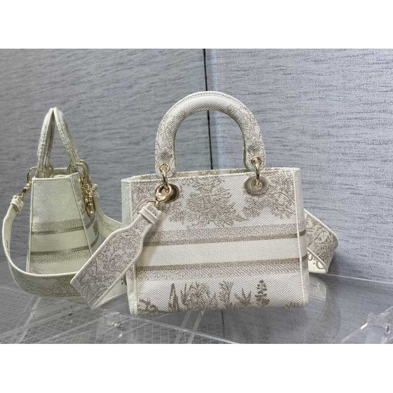 D*or medium lady d-lite bag embroidery beige
